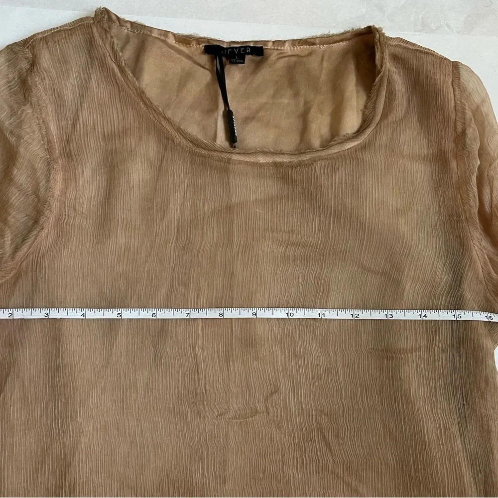 100% Silk Women's Beige Nude Sheer Crinkle Floral Print Midi Dress Size L NWT - Picture 10 of 12